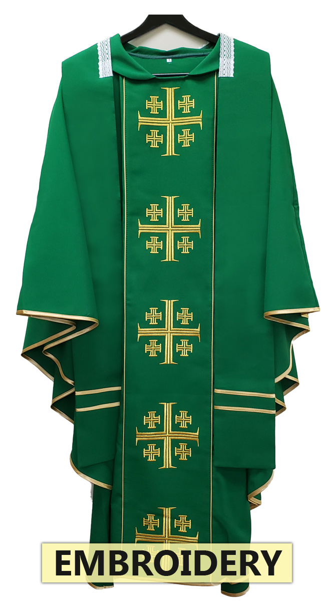 JERUSALEM CROSS VESTMENT - GREEN - WITH EMBROIDERY