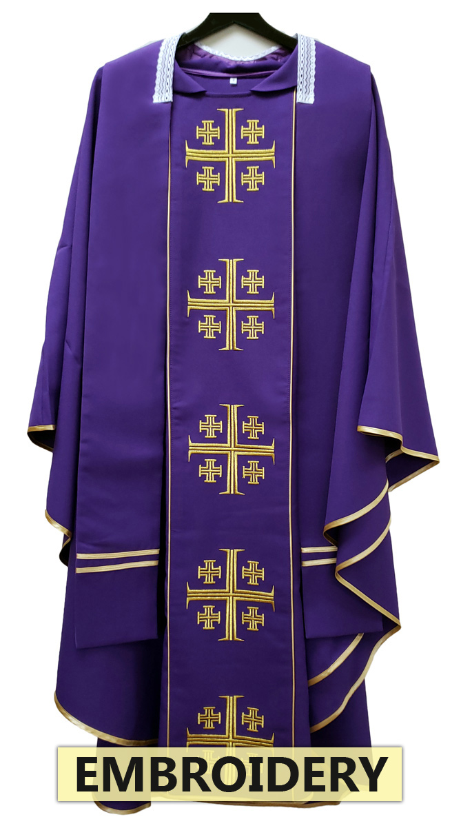 JERUSALEM CROSS VESTMENT - PURPLE - WITH EMBROIDERY