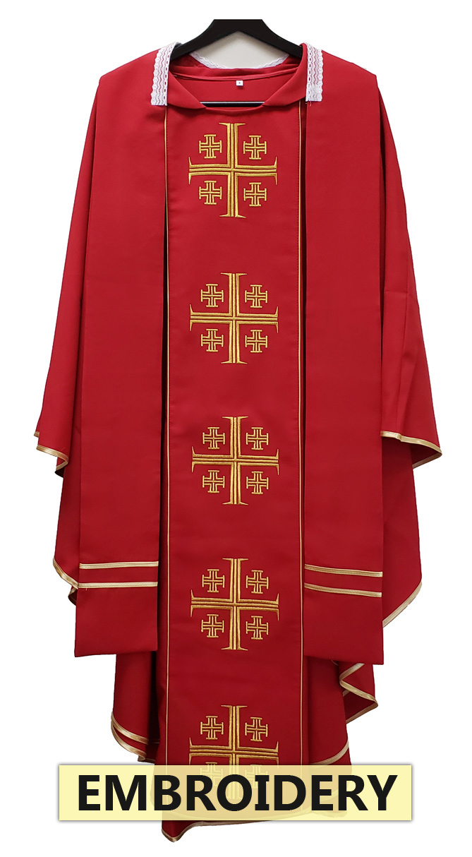 JERUSALEM CROSS VESTMENT - RED - WITH EMBROIDERY
