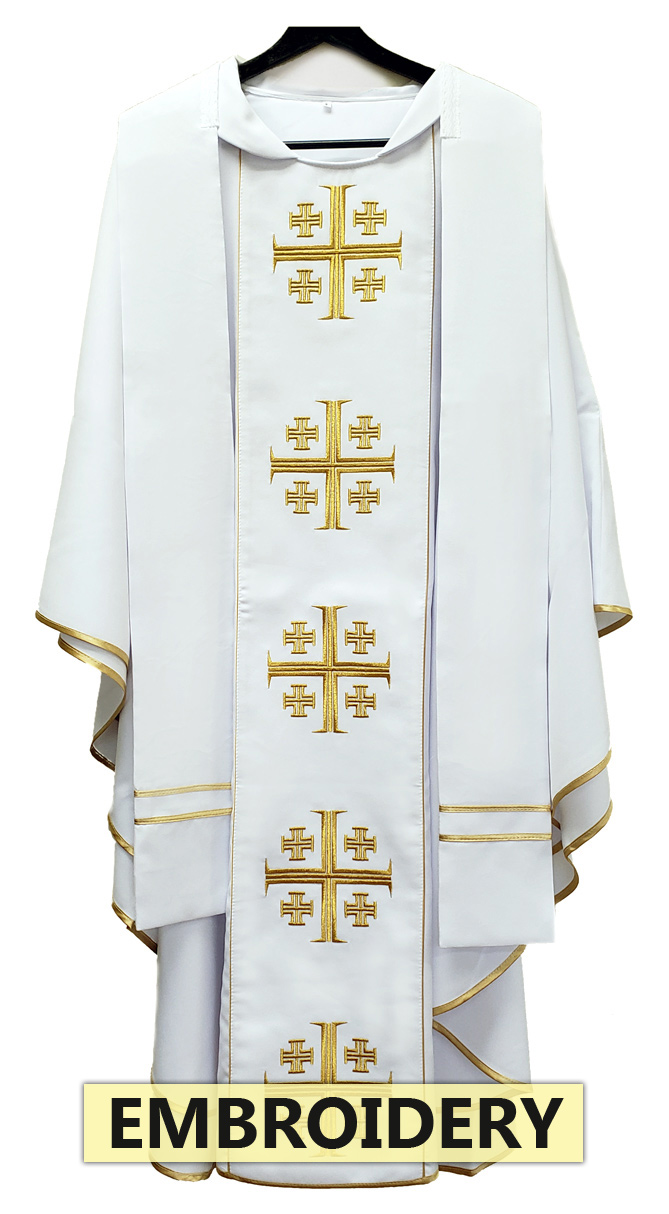 JERUSALEM CROSS VESTMENT - WHITE - WITH EMBROIDERY