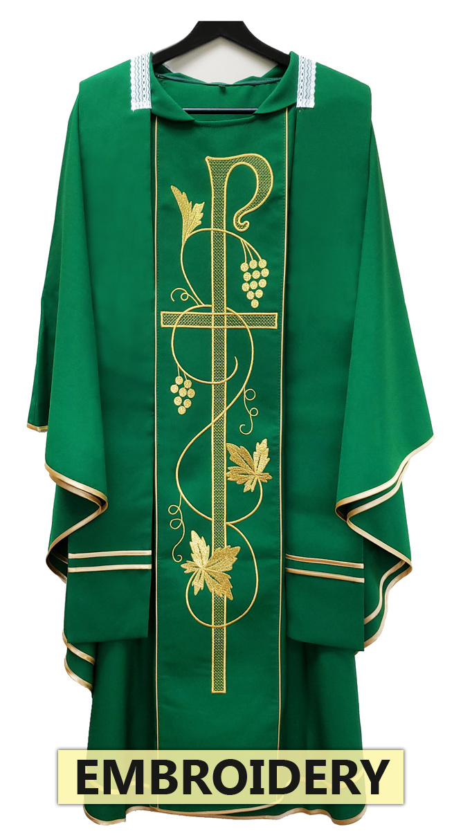 CHI RHO VESTMENT - GREEN - WITH EMBROIDERY